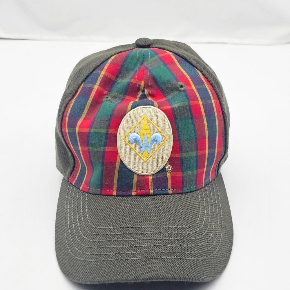 Boy Scouts of America Webelos Hat Kids S/M Olive Green Plaid Flex Fit